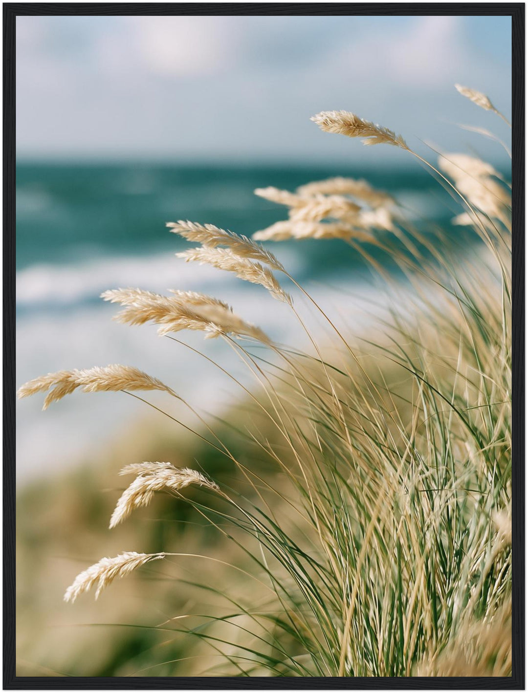 Dünengras am Meer Poster – Schwarzer Rahmen – Produktfoto
