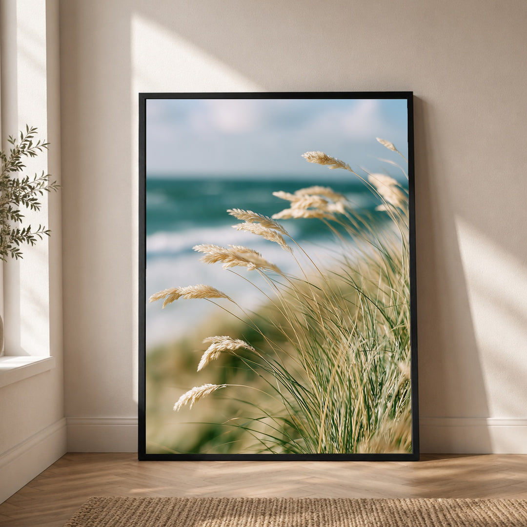 Dünengras am Meer Poster – Schwarzer Rahmen – Produktfoto