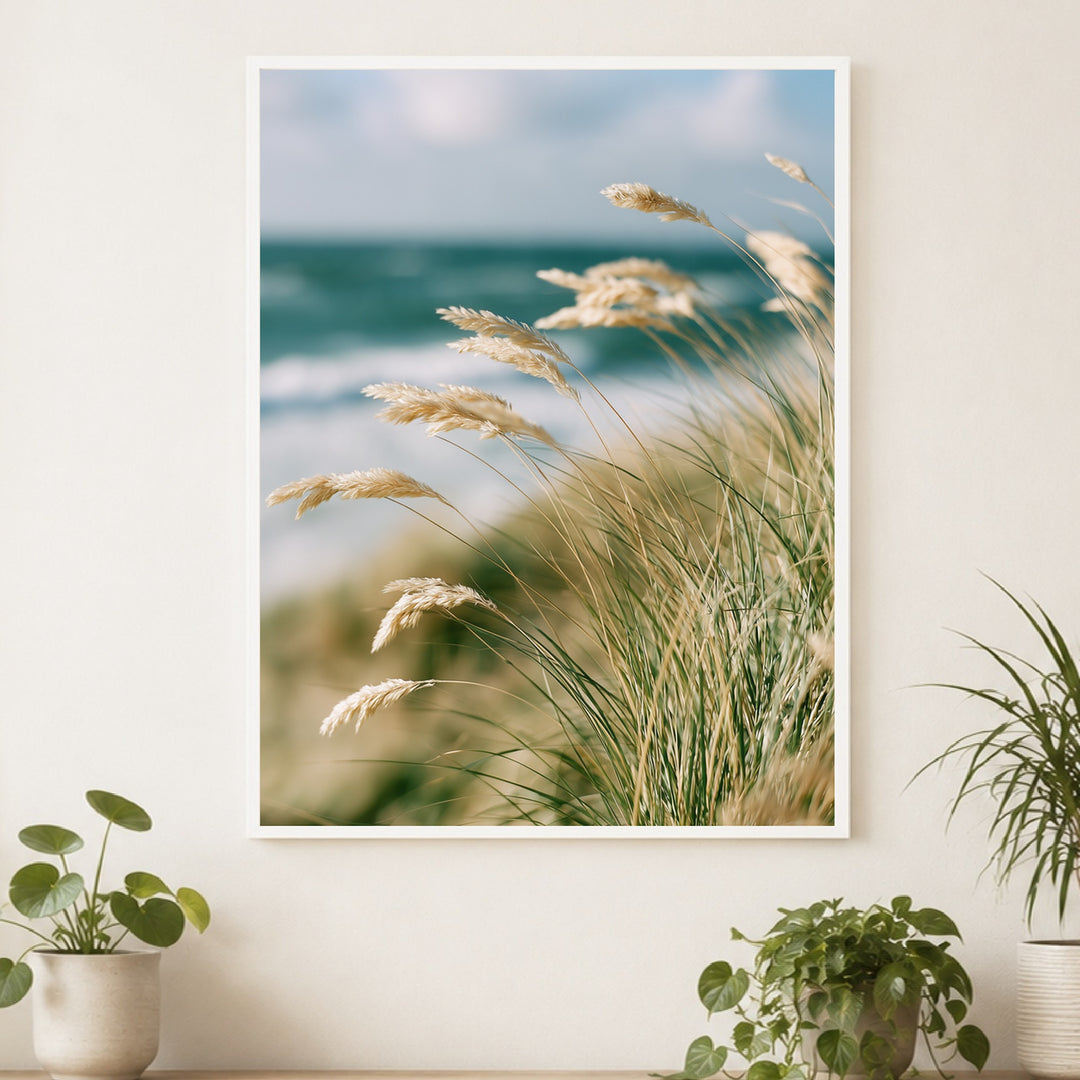 Dünengras am Meer Poster – Weißer Rahmen – Produktfoto