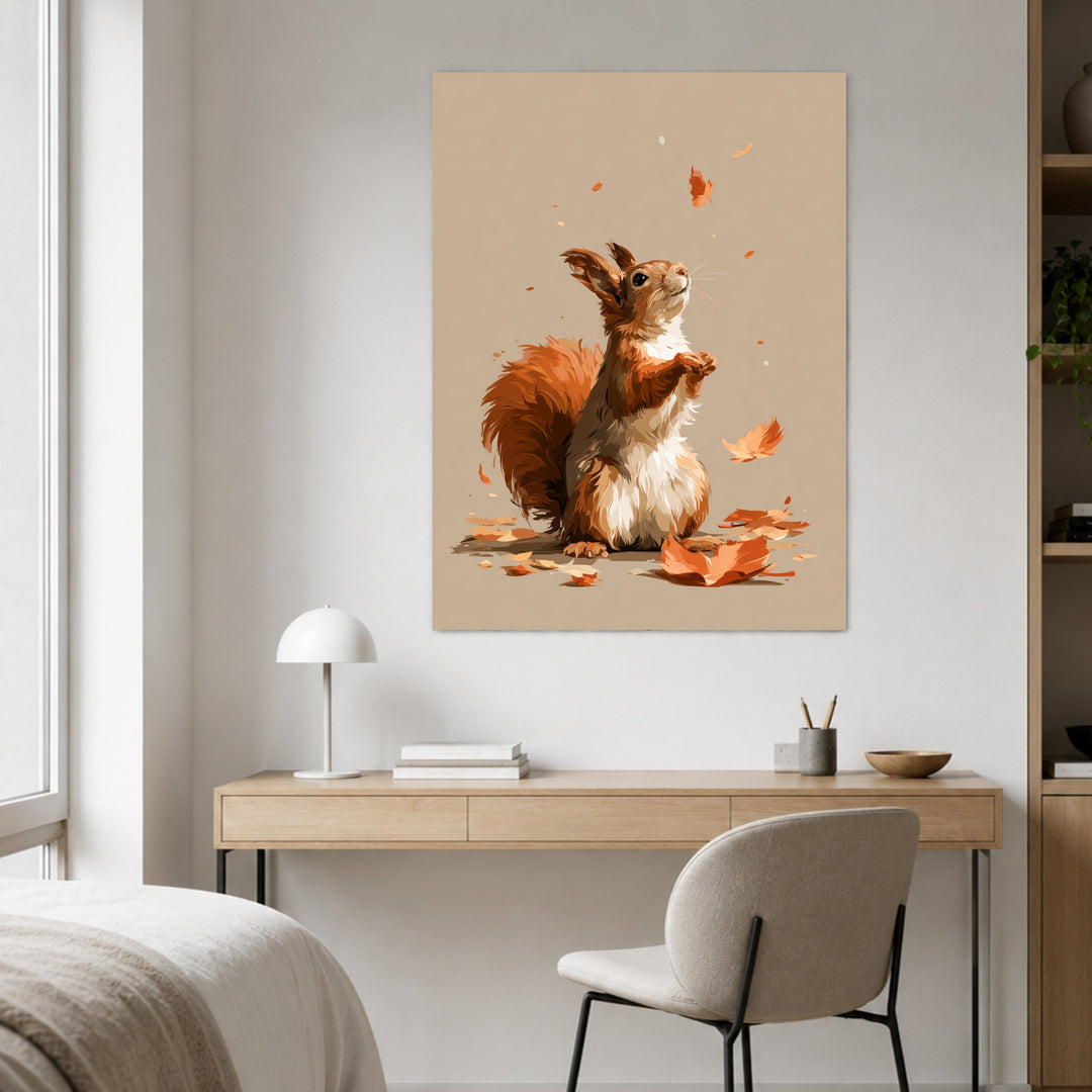 Eichhörnchen im Herbstwind Poster – Ohne Rahmen – Produktfoto