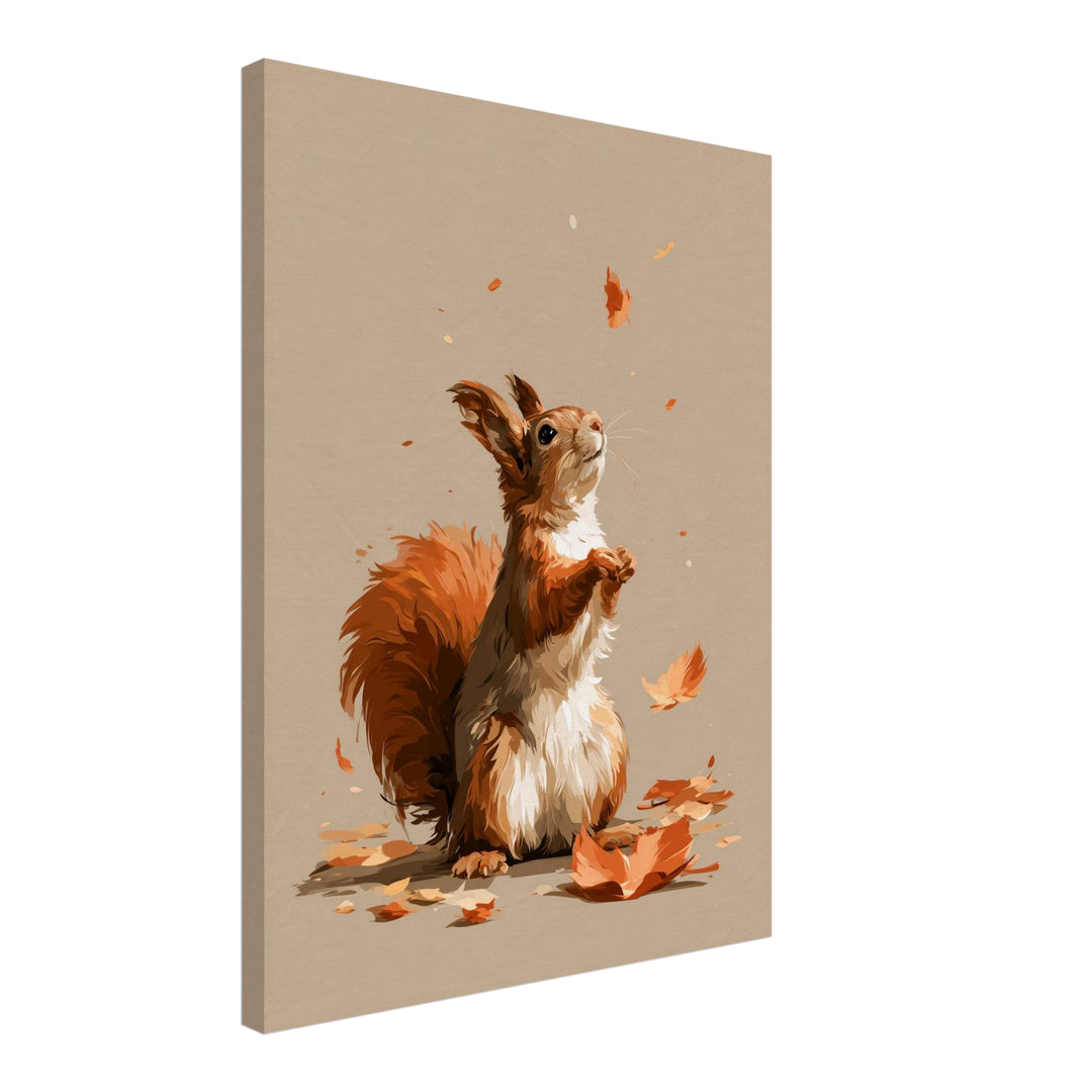 Eichhörnchen im Herbstwind Leinwandbild – Schräge Ansicht – Produktfoto