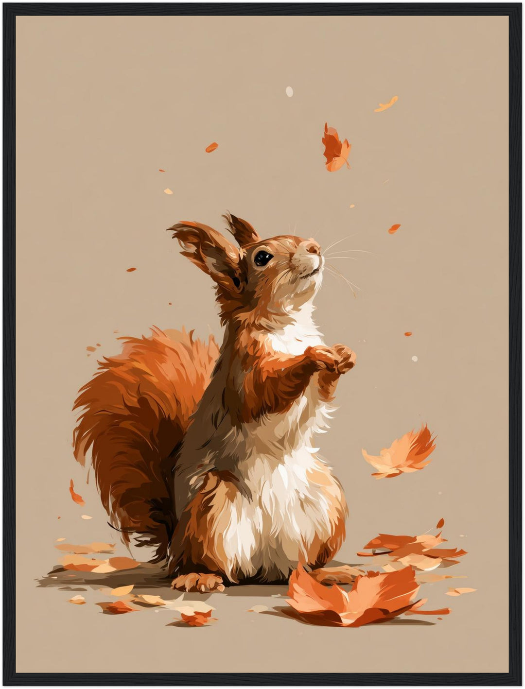 Eichhörnchen im Herbstwind Poster – Schwarzer Rahmen – Produktfoto