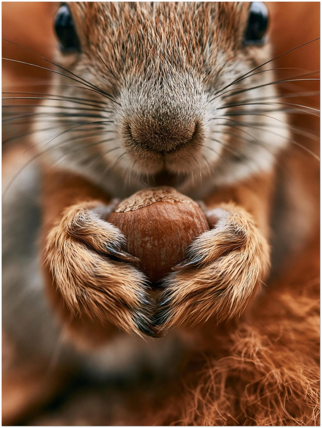 Eichhörnchen mit Haselnuss Leinwandbild – Ohne Rahmen – Produktfoto