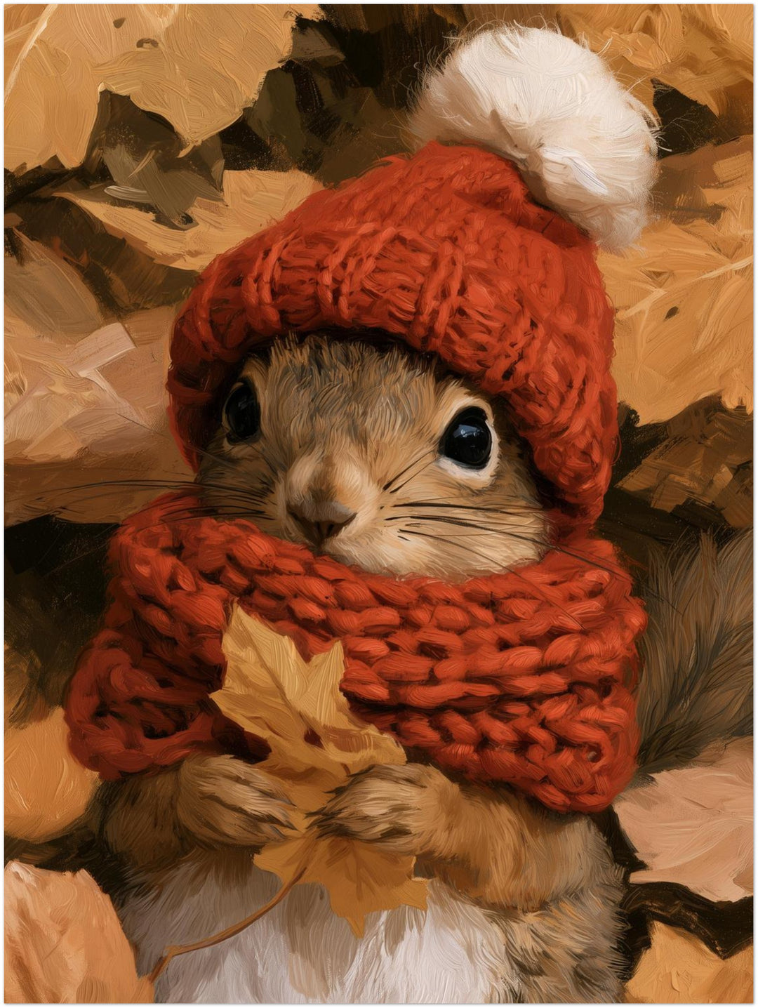 Eichhörnchen im Herbstlaub Poster – Ohne Rahmen – Produktfoto