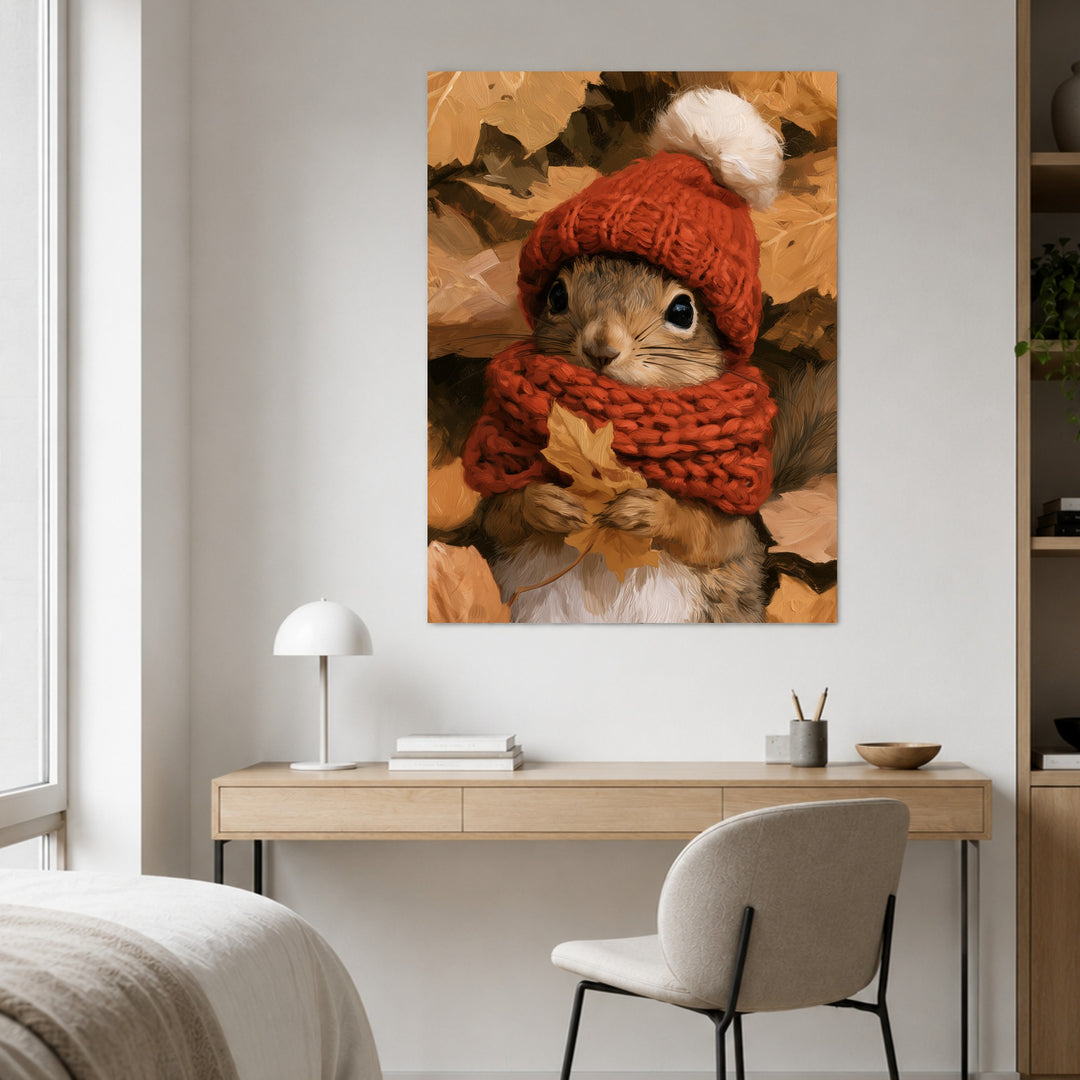 Eichhörnchen im Herbstlaub Poster – Ohne Rahmen – Produktfoto