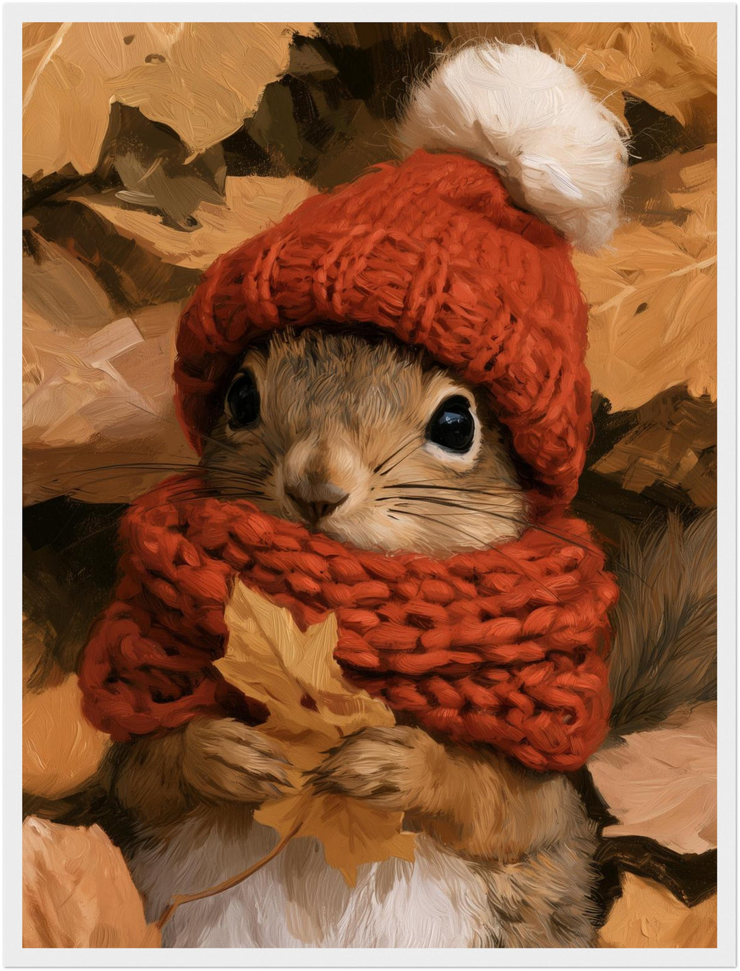 Eichhörnchen im Herbstlaub Poster – Weißer Rahmen – Produktfoto