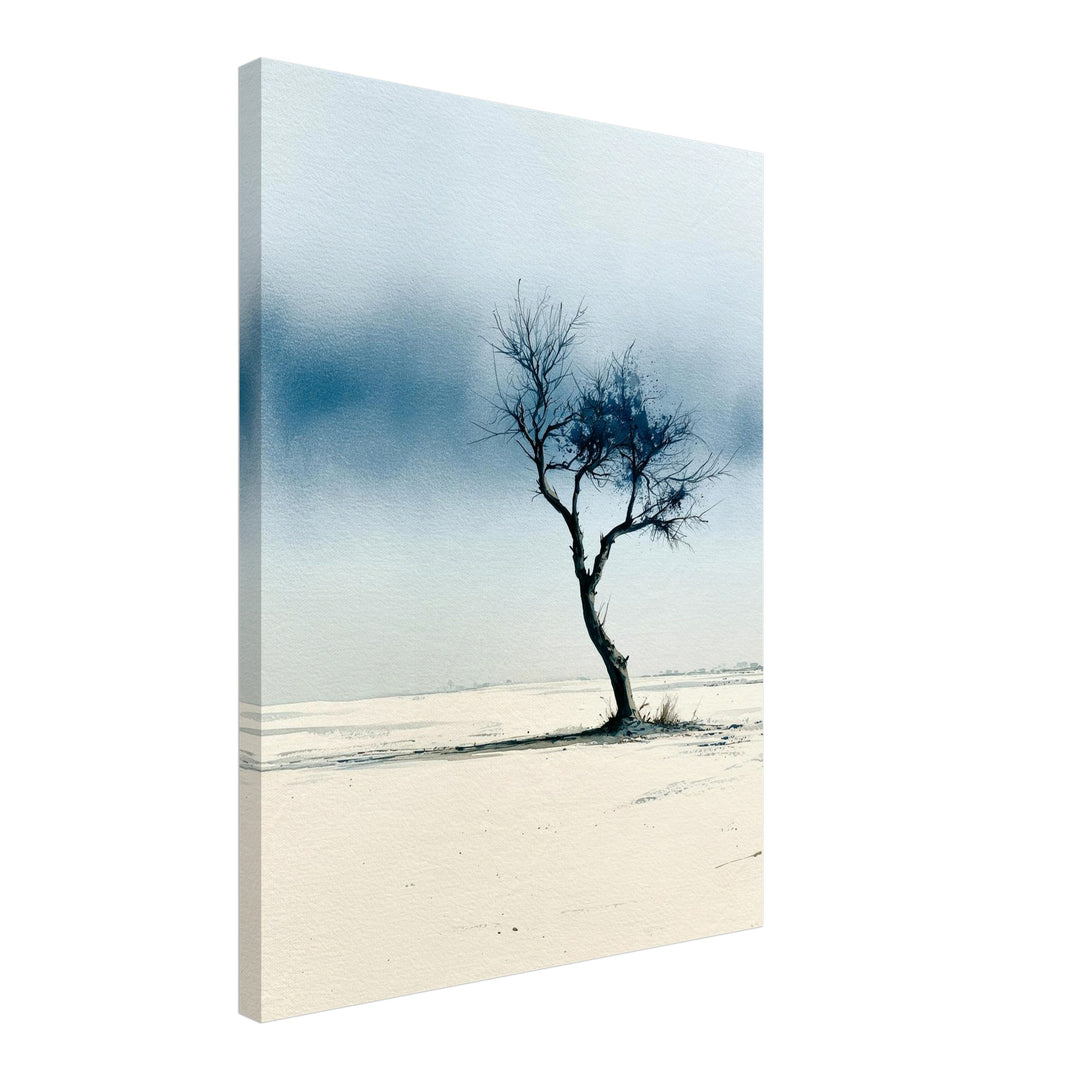 Einsamer Baum im Schnee Leinwandbild – Schräge Ansicht – Produktfoto