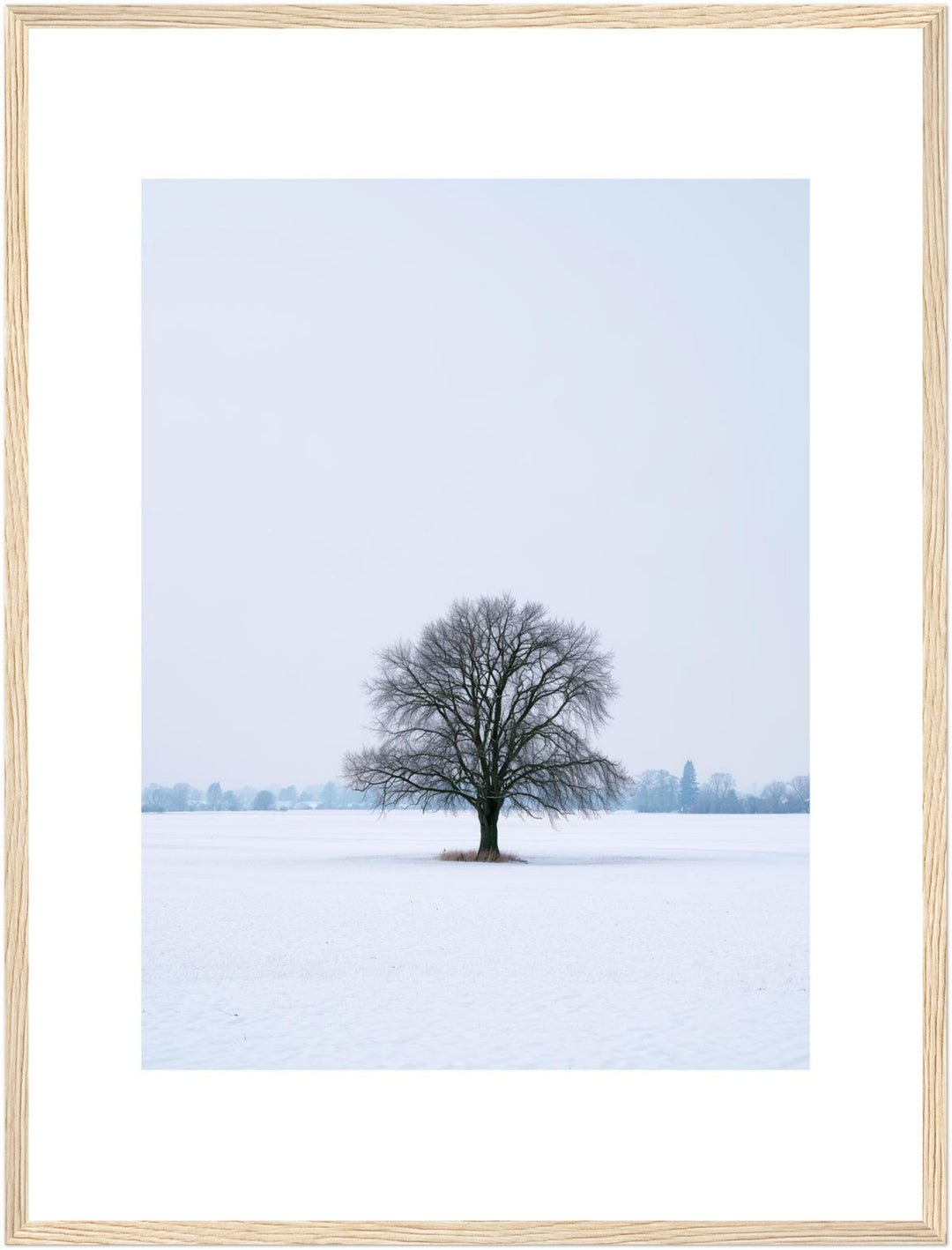Einsame Linde im Schnee Poster – Holz natur Rahmen – Produktfoto