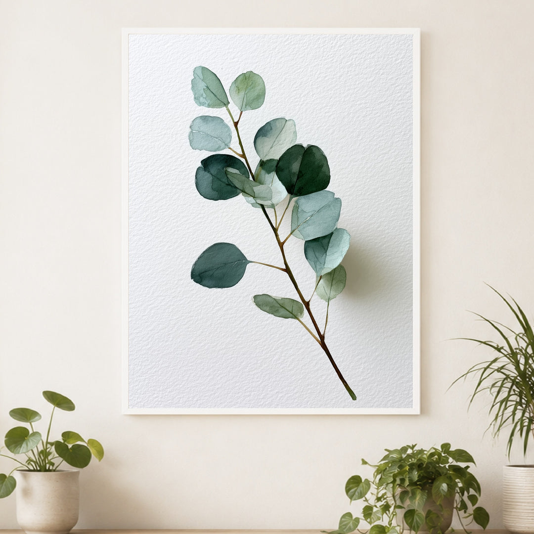 Eukalyptuszweig in Aquarell Poster – Weißer Rahmen – Produktfoto