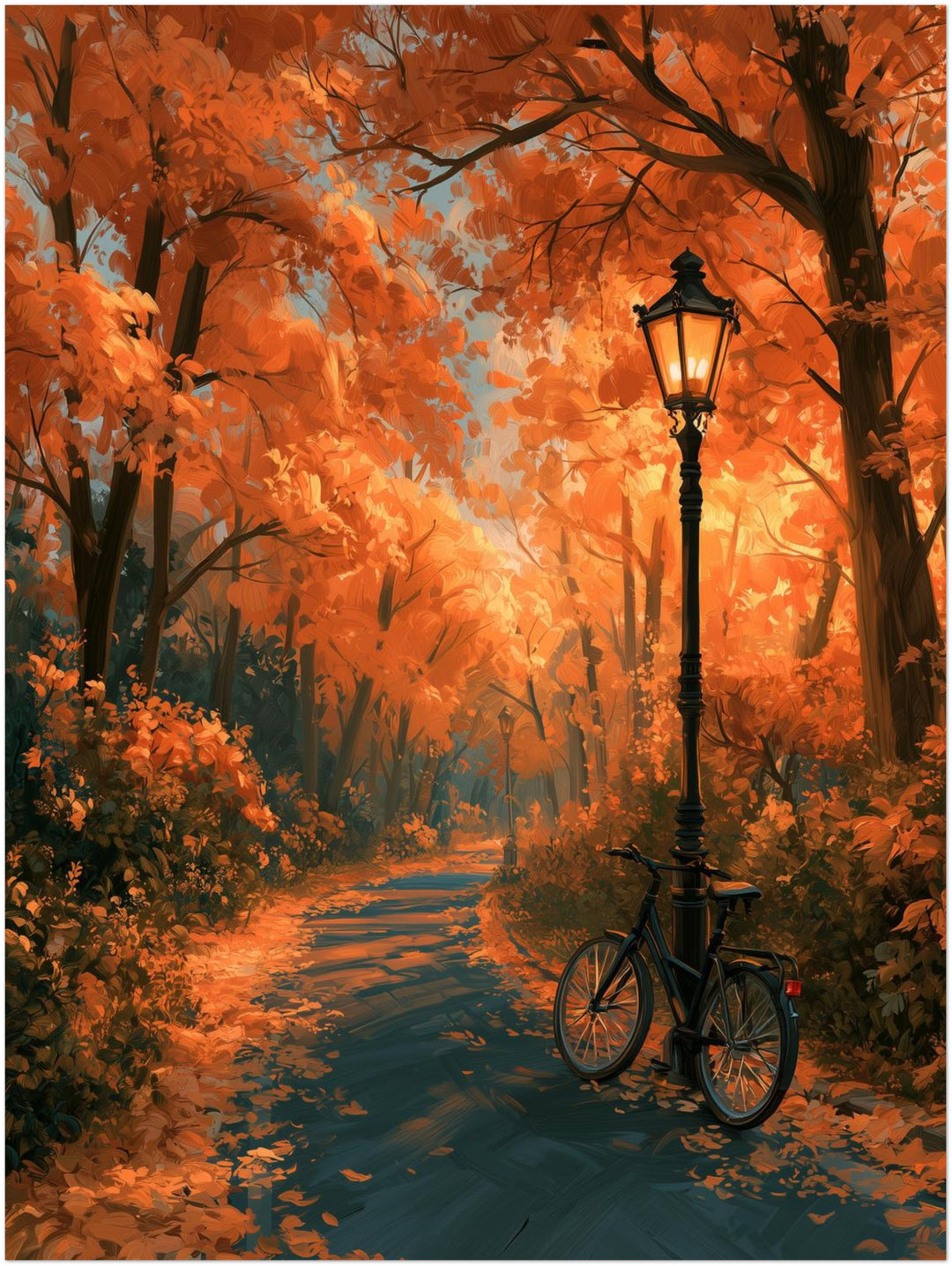 Herbstweg mit Laterne Poster – Ohne Rahmen – Produktfoto
