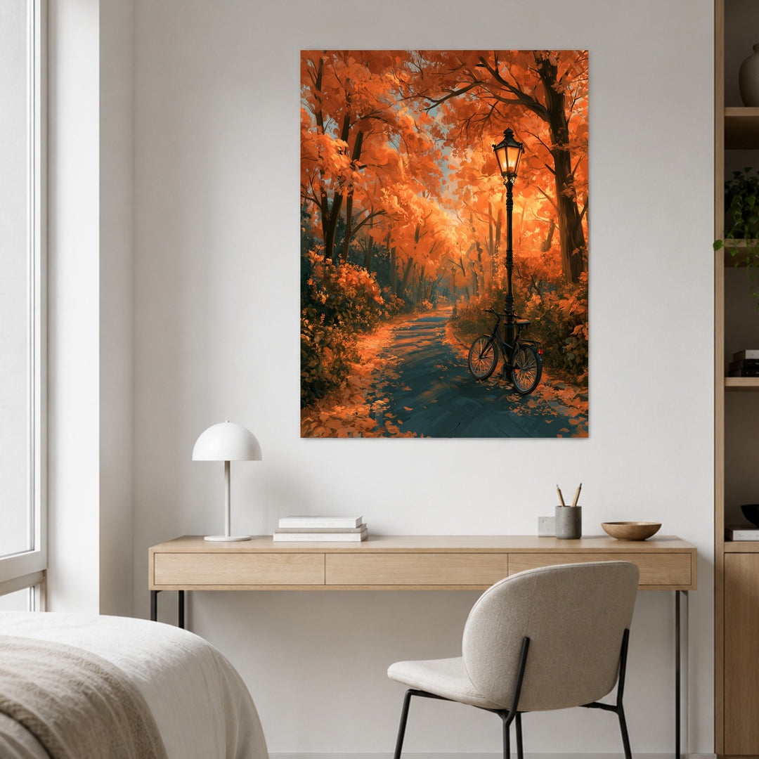 Herbstweg mit Laterne Poster – Ohne Rahmen – Produktfoto