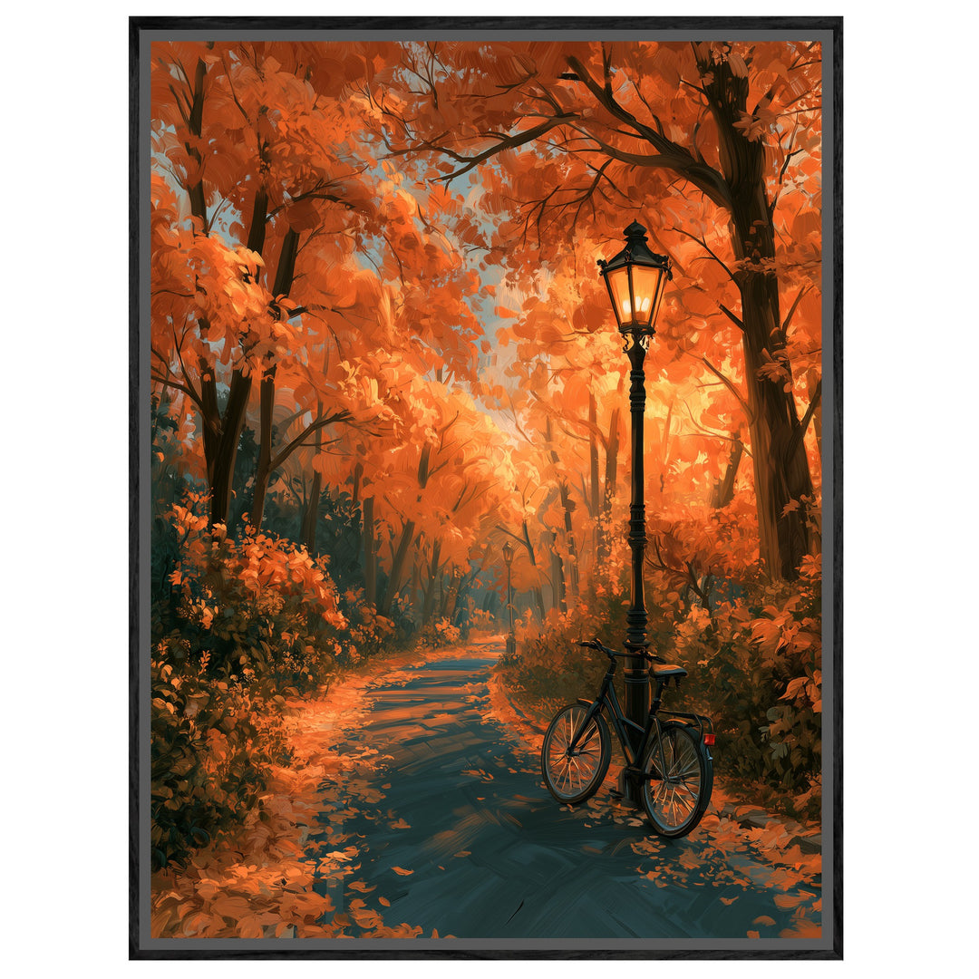 Herbstweg mit Laterne Leinwandbild – Leinwandbild
