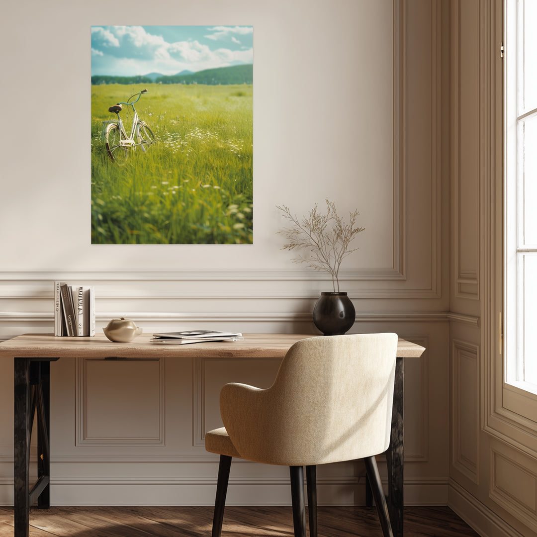Fahrrad auf Blumenwiese Poster Landschaft – mattes Kunstdruck-Papier – Ansicht 3