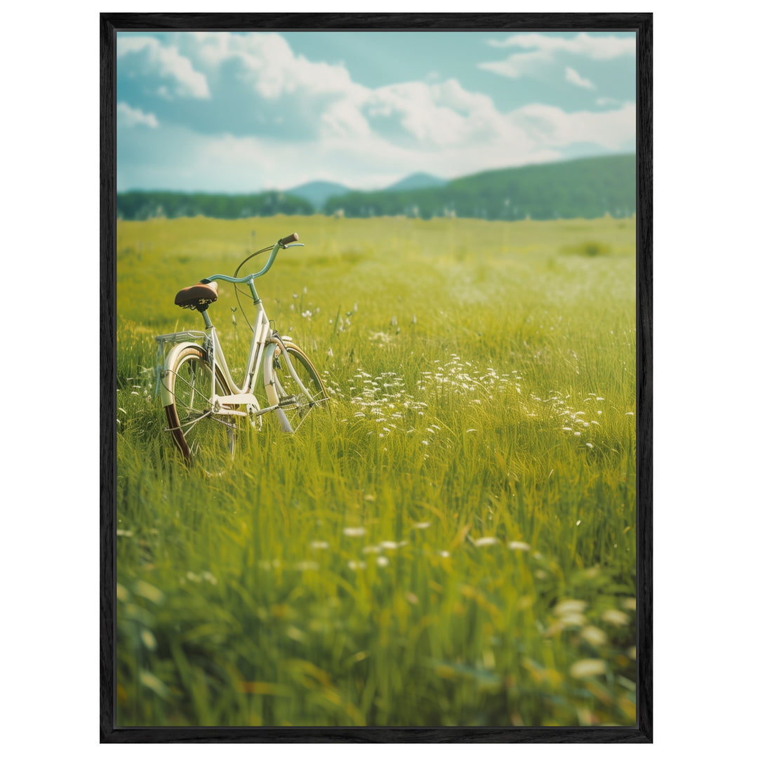 Fahrrad auf Blumenwiese Leinwand Landschaft – Leinwand auf Holzrahmen – Ansicht 4