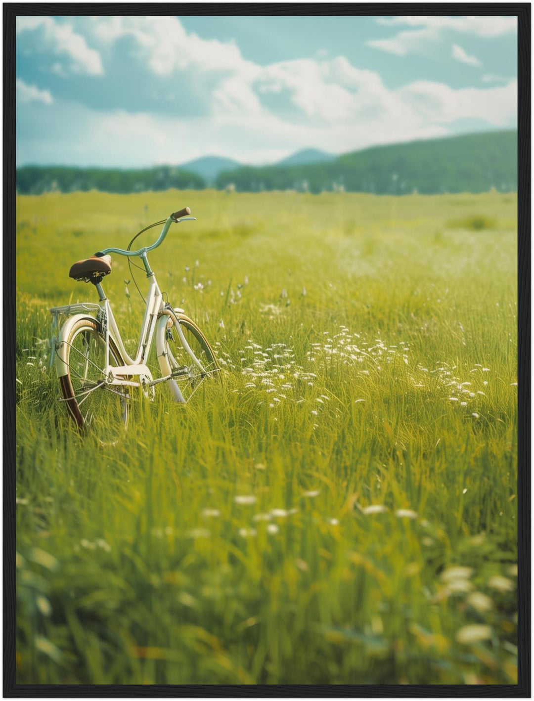 Fahrrad auf Blumenwiese Poster Landschaft – mattes Kunstdruck-Papier – Ansicht 5