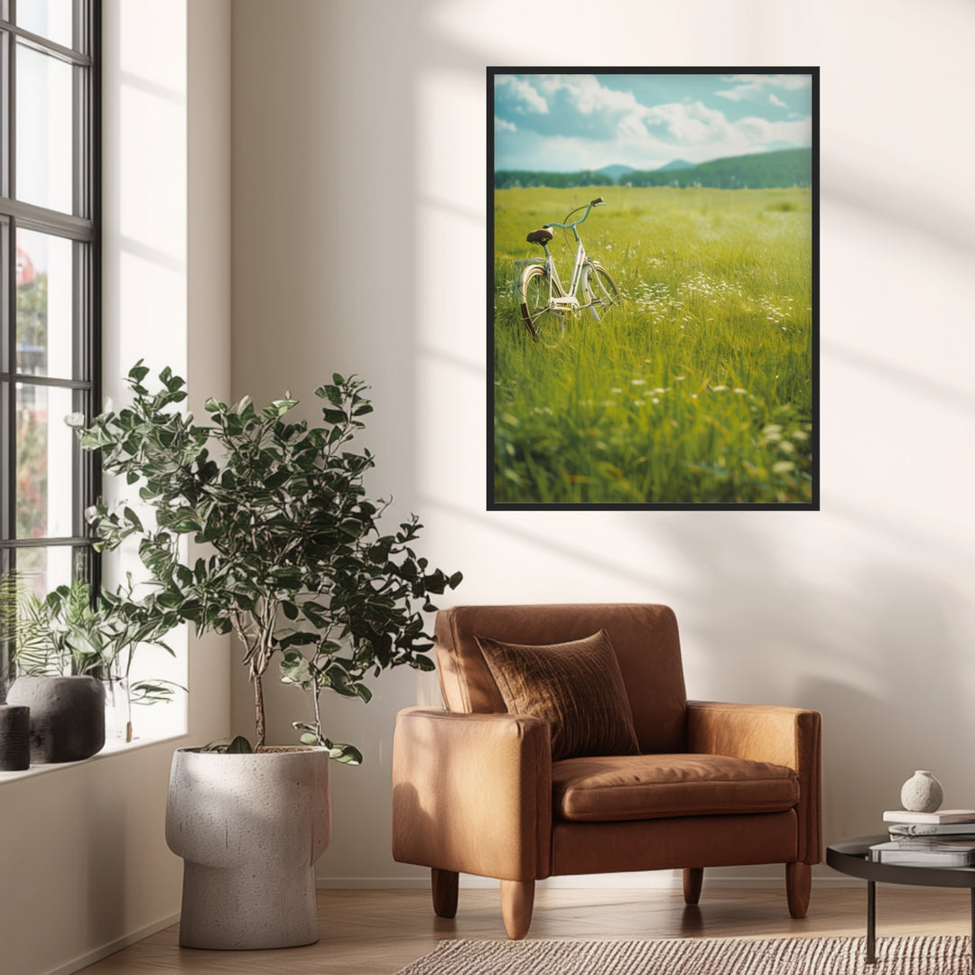 Fahrrad auf Blumenwiese Poster Landschaft – mattes Kunstdruck-Papier – Ansicht 2