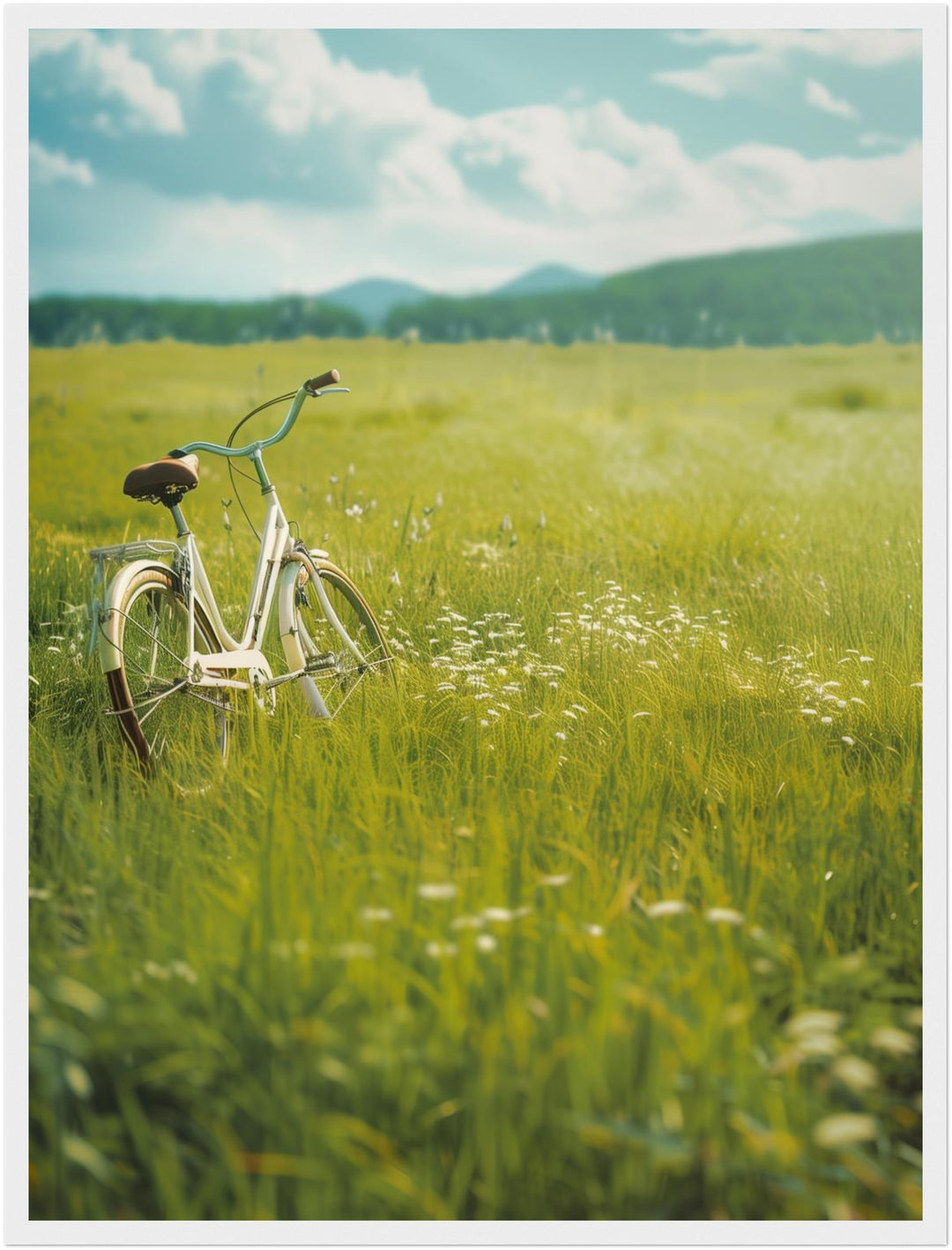 Fahrrad auf Blumenwiese Poster Landschaft – mattes Kunstdruck-Papier – Ansicht 6