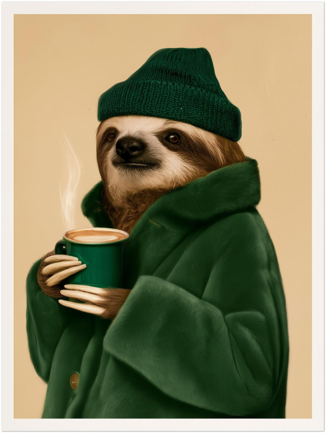 Faultier mit Kaffeebecher Poster – Ohne Rahmen – Produktfoto