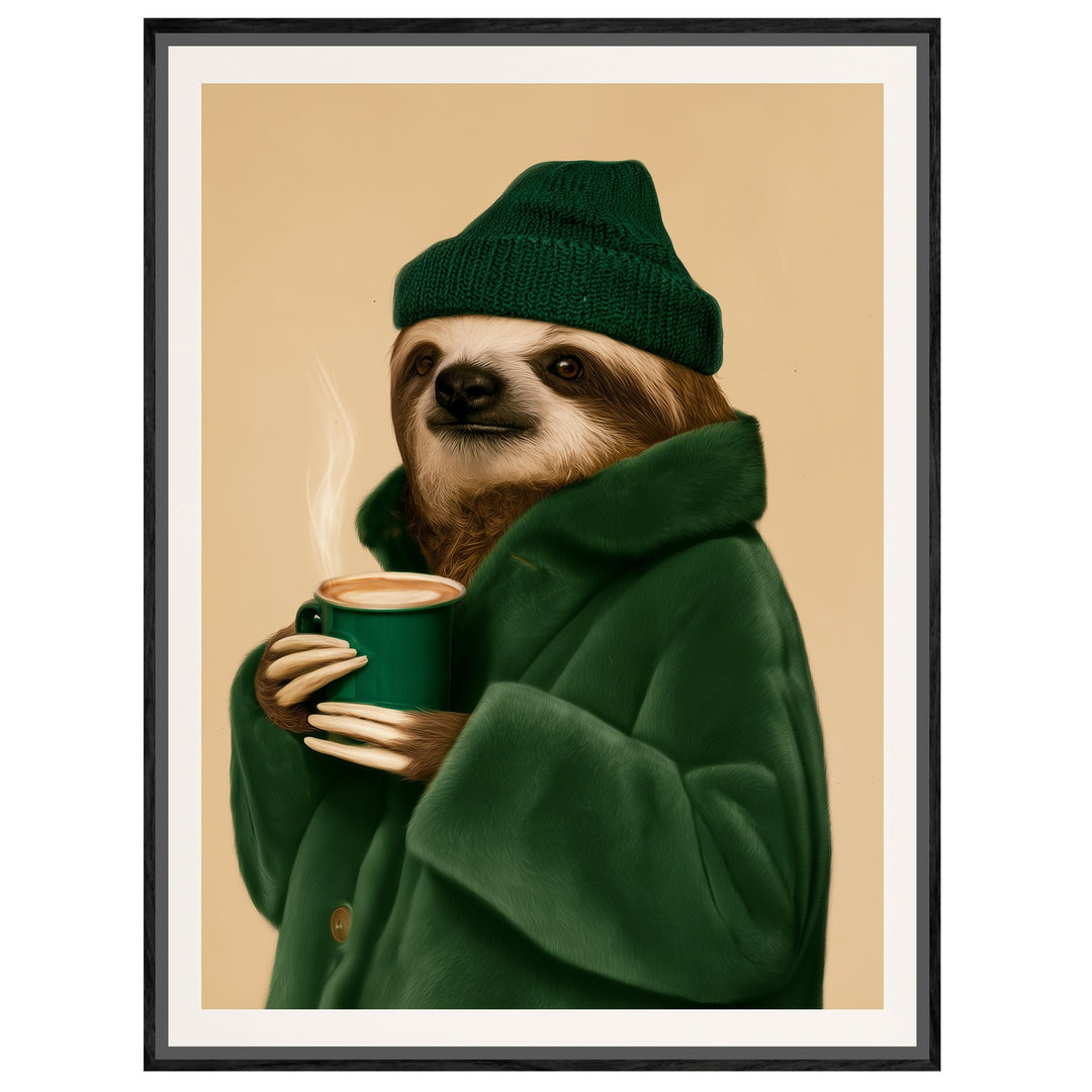 Faultier mit Kaffeebecher Leinwandbild – Leinwandbild