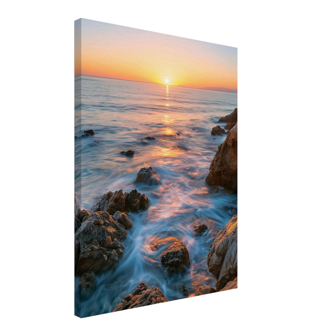 Goldenes Abendlicht am Meer Leinwandbild – Schräge Ansicht – Produktfoto