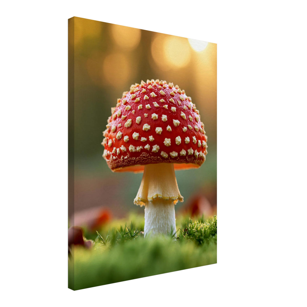 Roter Fliegenpilz im Moos Leinwandbild – Schräge Ansicht – Produktfoto