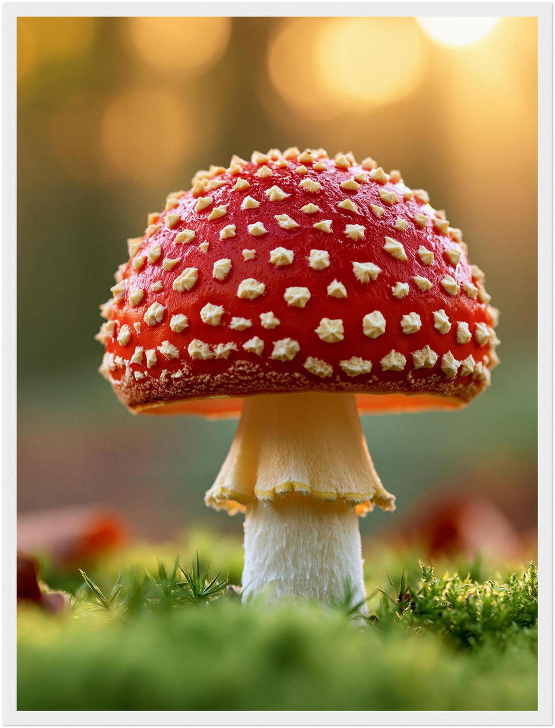 Roter Fliegenpilz im Moos Poster – Weißer Rahmen – Produktfoto