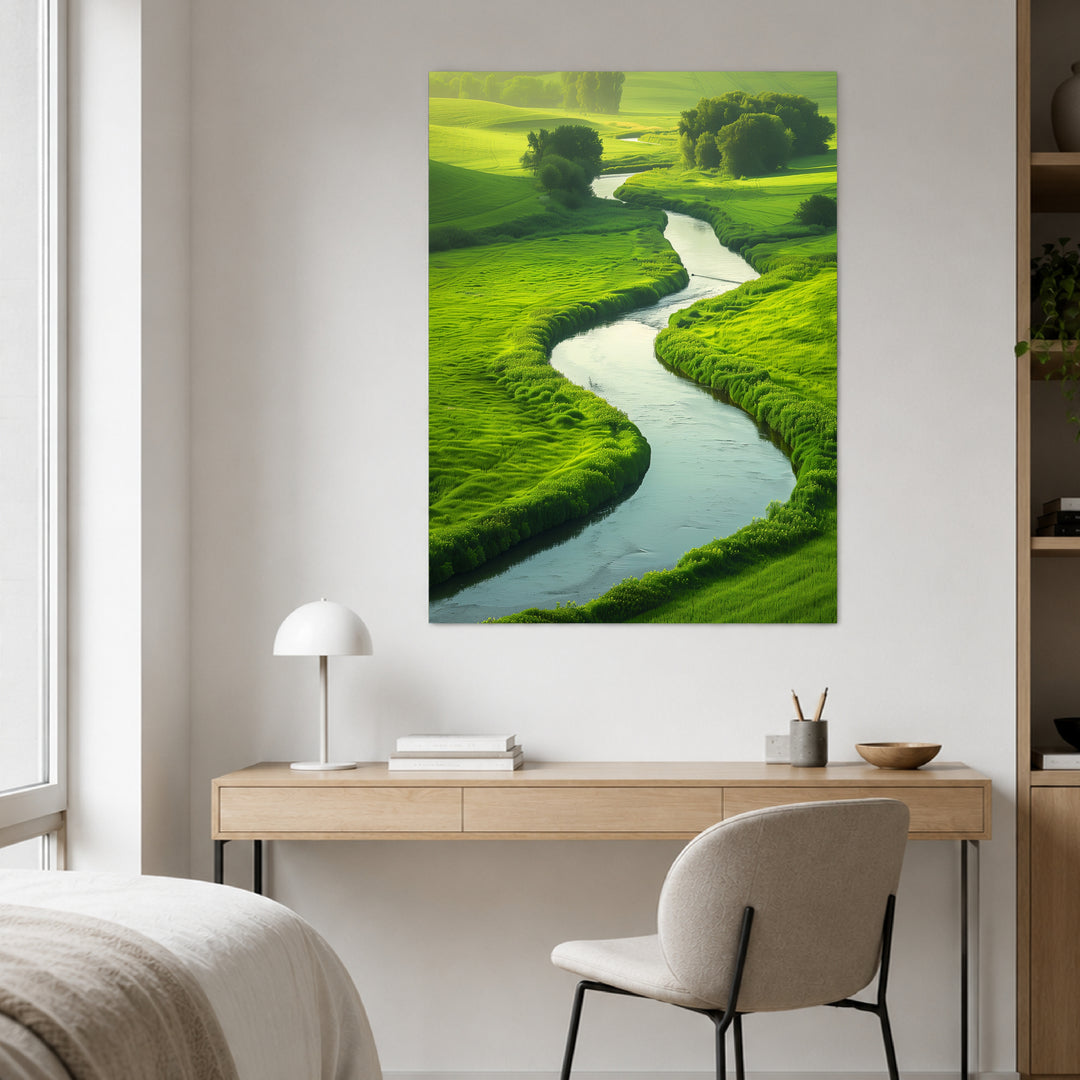Fluss in grüner Landschaft Leinwandbild Landschaft – Leinwand auf Holzrahmen – Ansicht 3