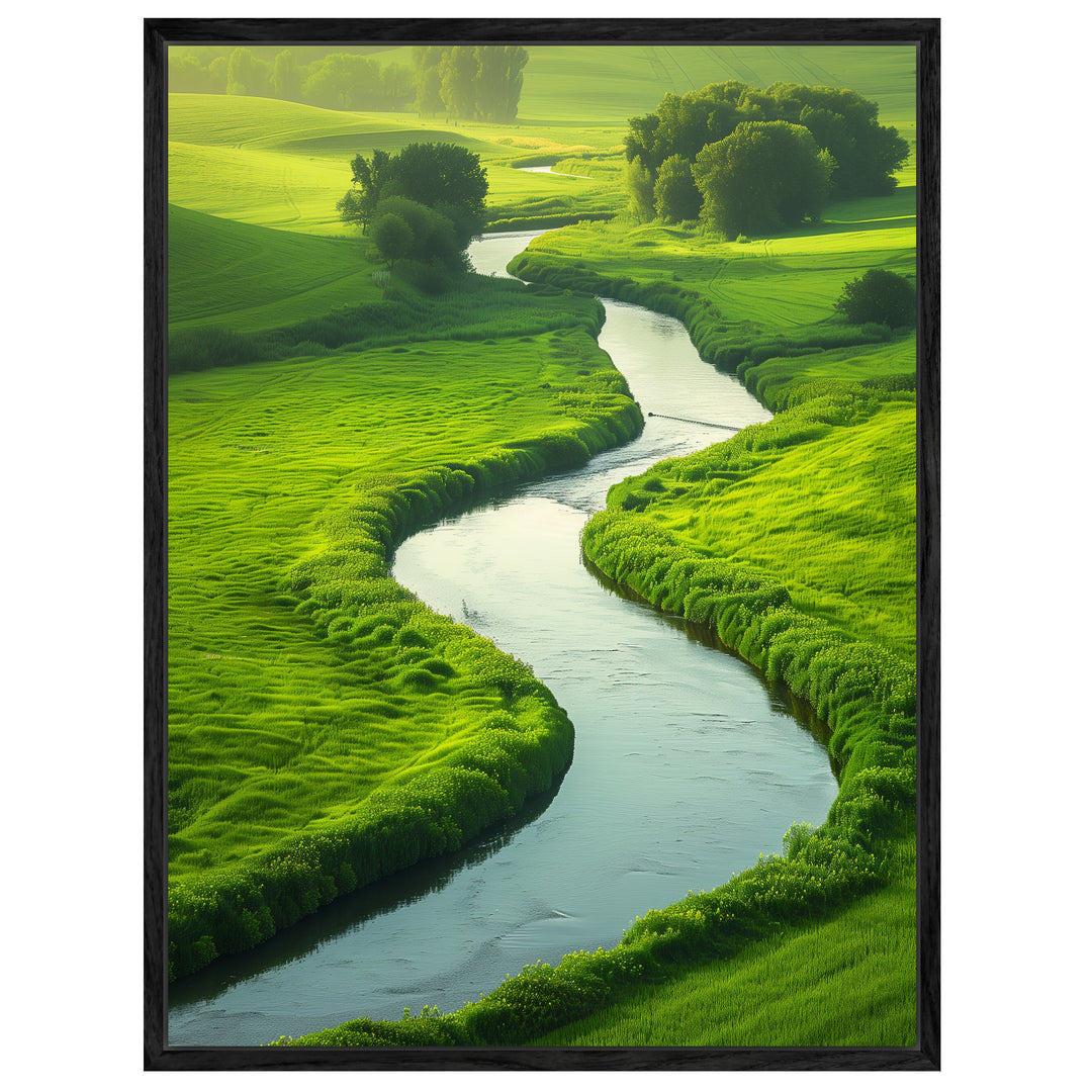 Fluss in grüner Landschaft Leinwandbild Landschaft – Leinwand auf Holzrahmen – Ansicht 4