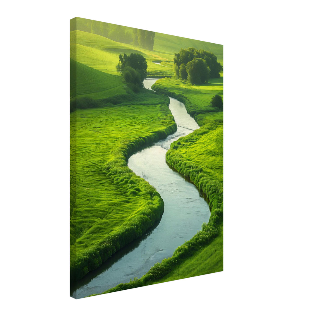 Fluss in grüner Landschaft Leinwandbild Landschaft – Leinwand auf Holzrahmen – Ansicht 2
