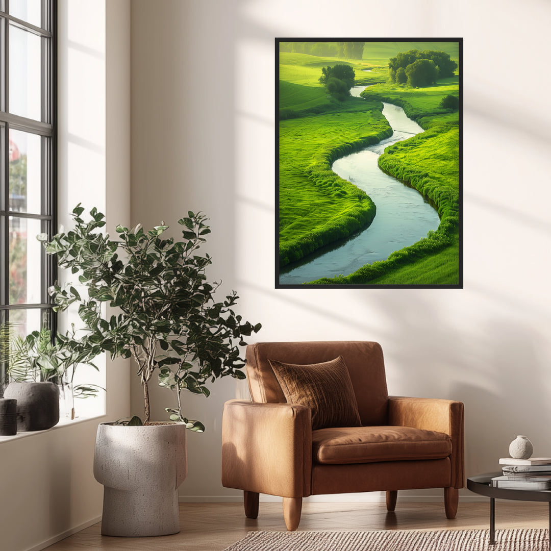Fluss in grüner Landschaft Poster Landschaft – mattes Kunstdruck-Papier – Ansicht 2