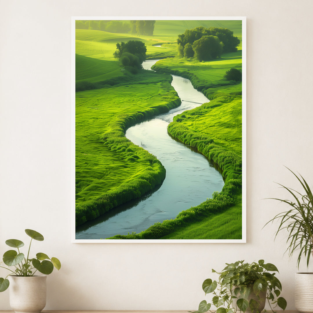 Fluss in grüner Landschaft Poster Landschaft – mattes Kunstdruck-Papier – Ansicht 4
