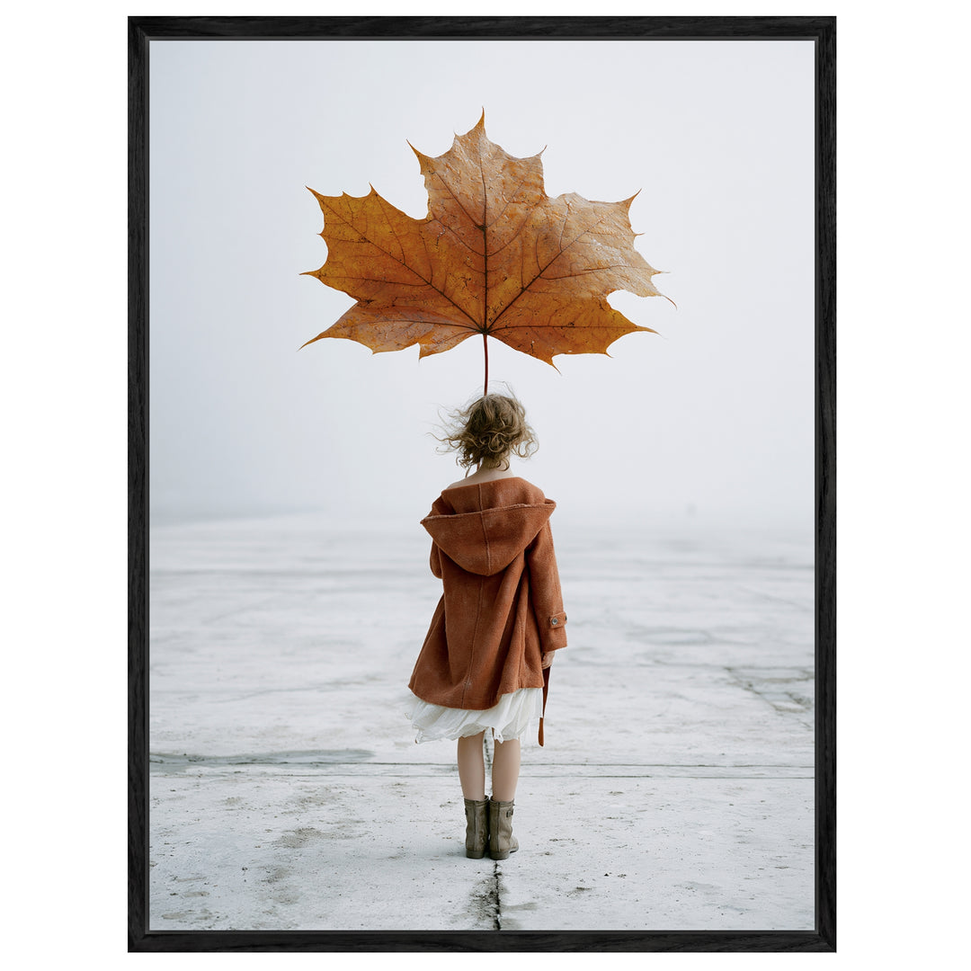 Mädchen mit Herbstblatt Leinwandbild – Leinwandbild