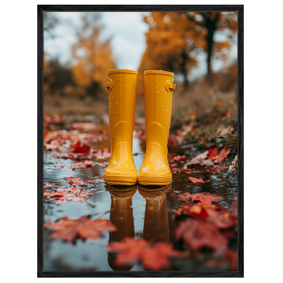 Gelbe Stiefel im Herbstregen Leinwandbild – Leinwandbild