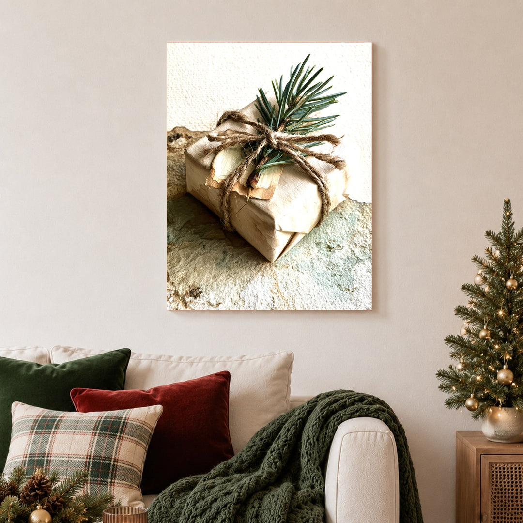 Wintergeschenk mit Tannenzweig Poster – Ohne Rahmen – Produktfoto