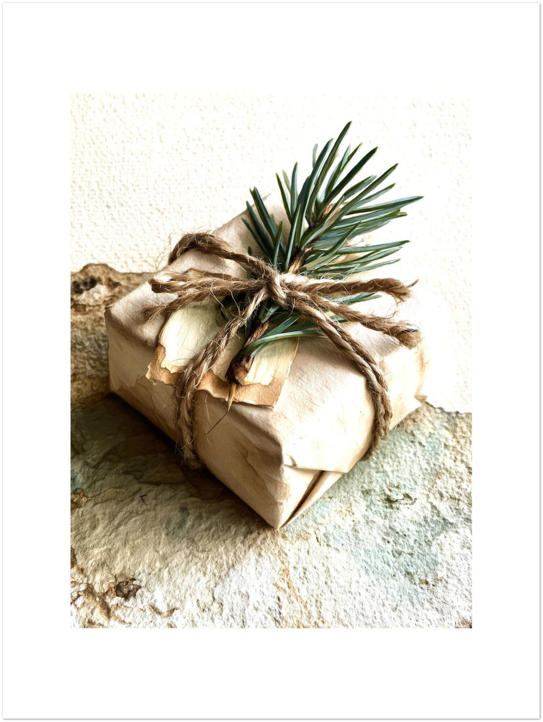 Wintergeschenk mit Tannenzweig Leinwandbild – Ohne Rahmen – Produktfoto