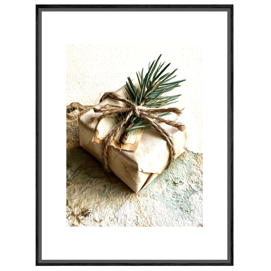 Wintergeschenk mit Tannenzweig Leinwandbild – Leinwandbild