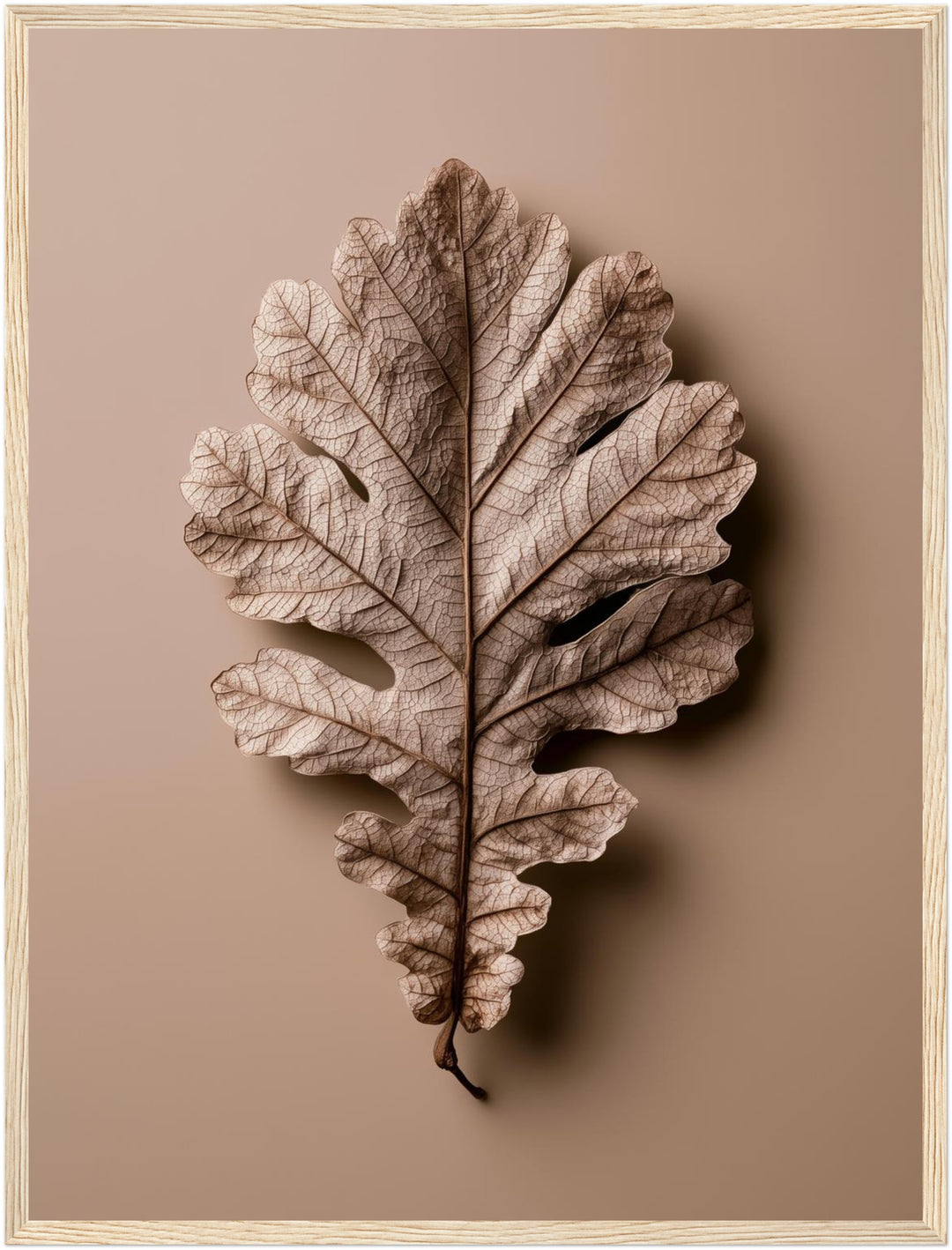 Getrocknetes Eichenblatt Nahaufnahme Poster – Holz natur Rahmen – Produktfoto