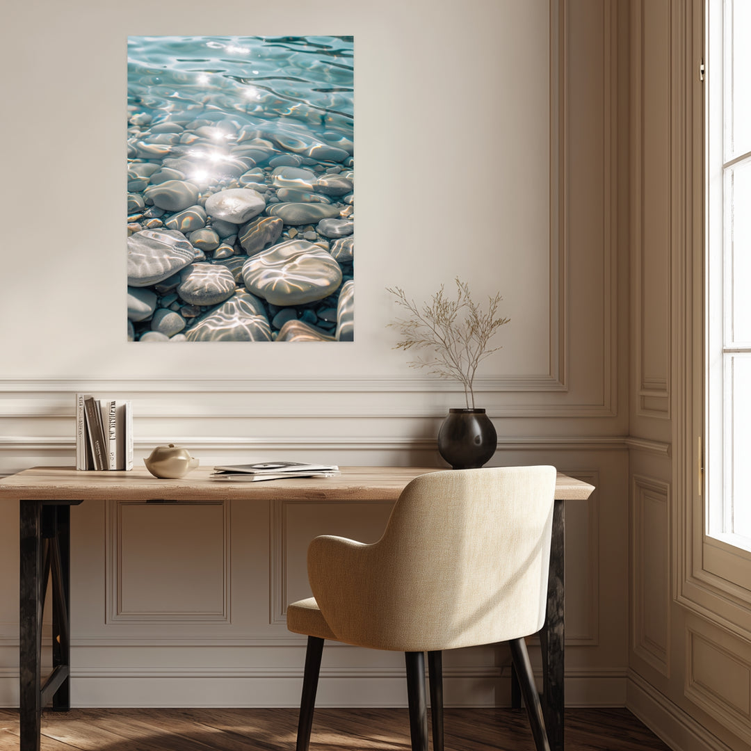 Kieselsteine im klaren Wasser Leinwand Landschaft – Leinwand auf Holzrahmen – Ansicht 3