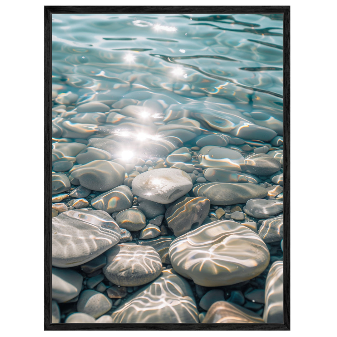 Kieselsteine im klaren Wasser Leinwand Landschaft – Leinwand auf Holzrahmen – Ansicht 4