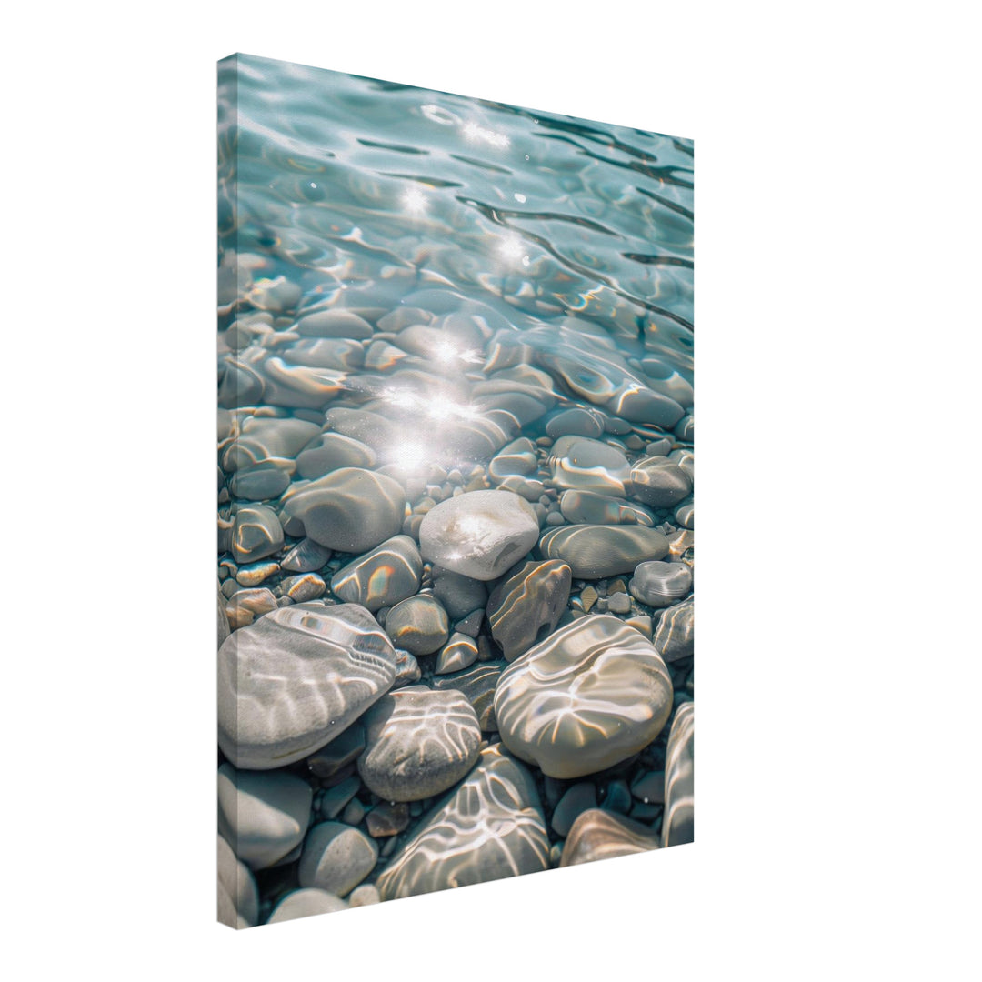 Kieselsteine im klaren Wasser Leinwand Landschaft – Leinwand auf Holzrahmen – Ansicht 2