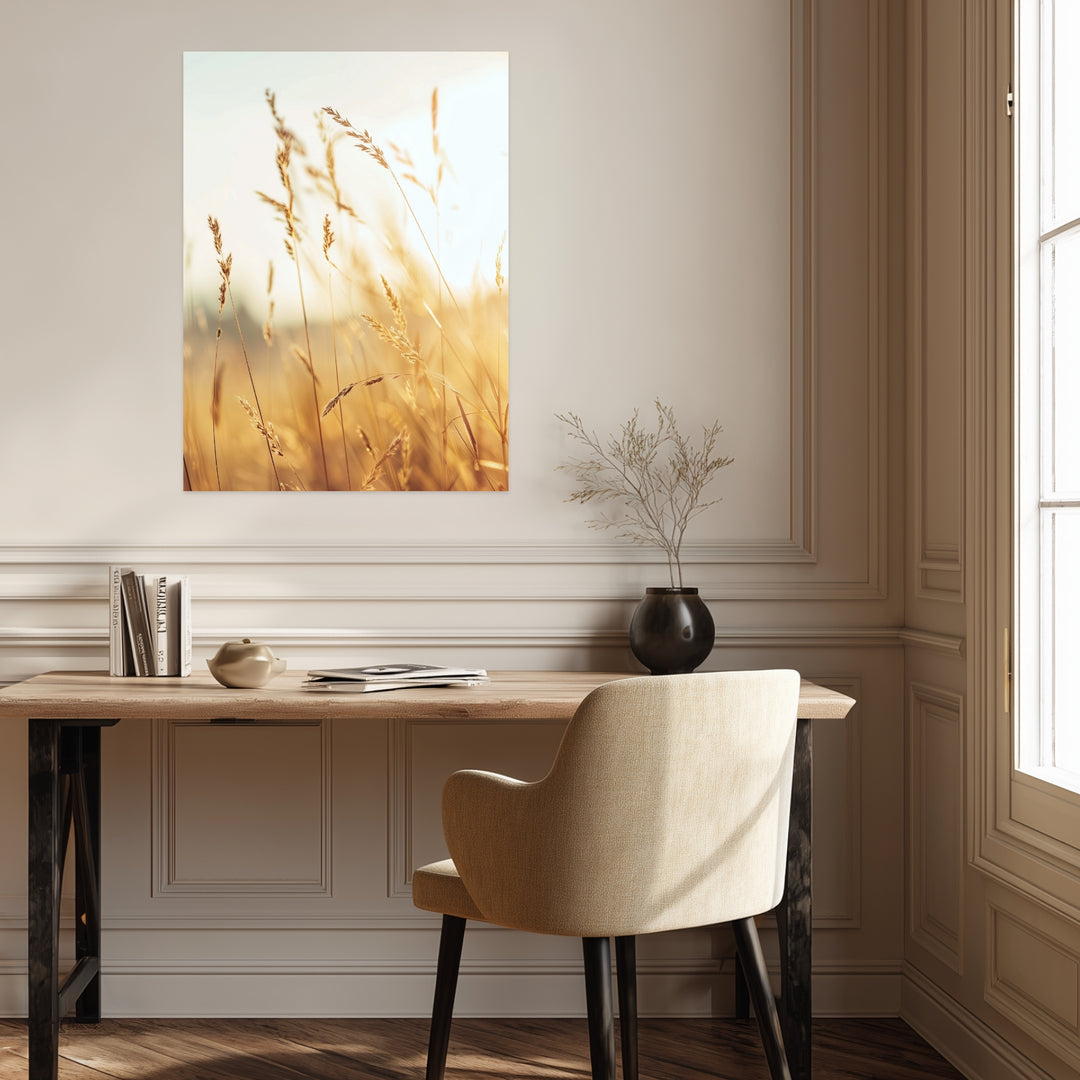 Goldene Gräser im Sonnenlicht Poster Landschaft – mattes Kunstdruck-Papier – Ansicht 3