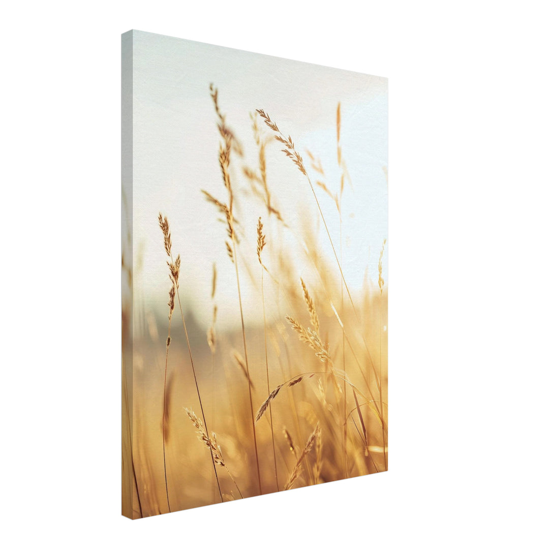 Goldene Gräser im Sonnenlicht Leinwand Landschaft – Leinwand auf Holzrahmen – Ansicht 2