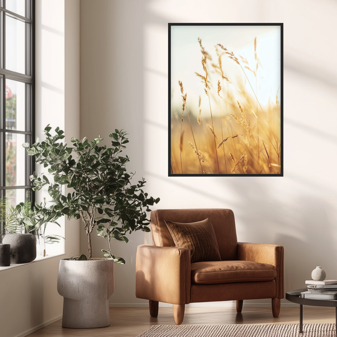Goldene Gräser im Sonnenlicht Poster Landschaft – mattes Kunstdruck-Papier – Ansicht 2