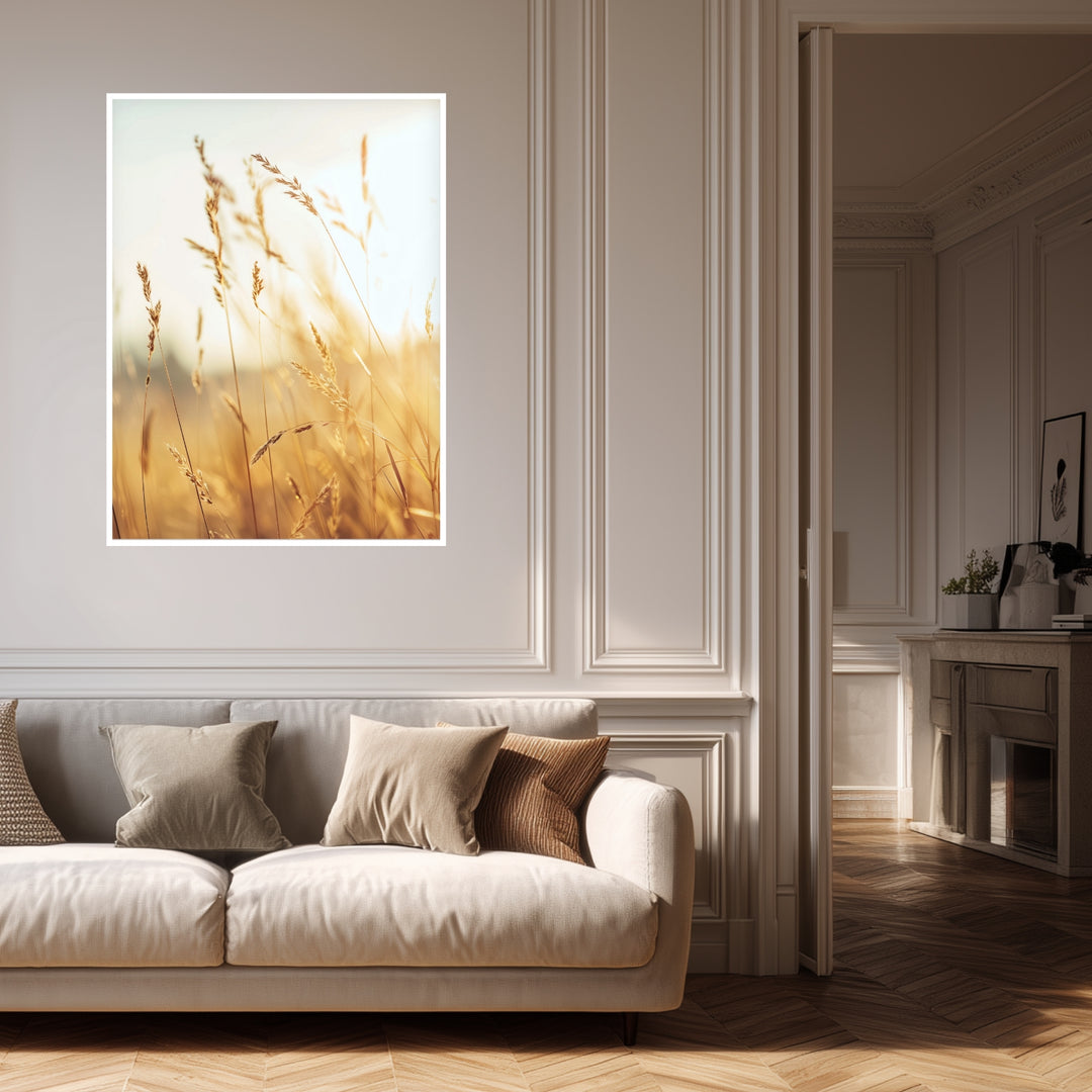 Goldene Gräser im Sonnenlicht Poster Landschaft – mattes Kunstdruck-Papier – Ansicht 4