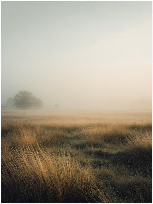 Goldene Gräser im Nebel Poster