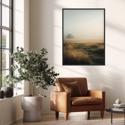 Goldene Gräser im Nebel Poster