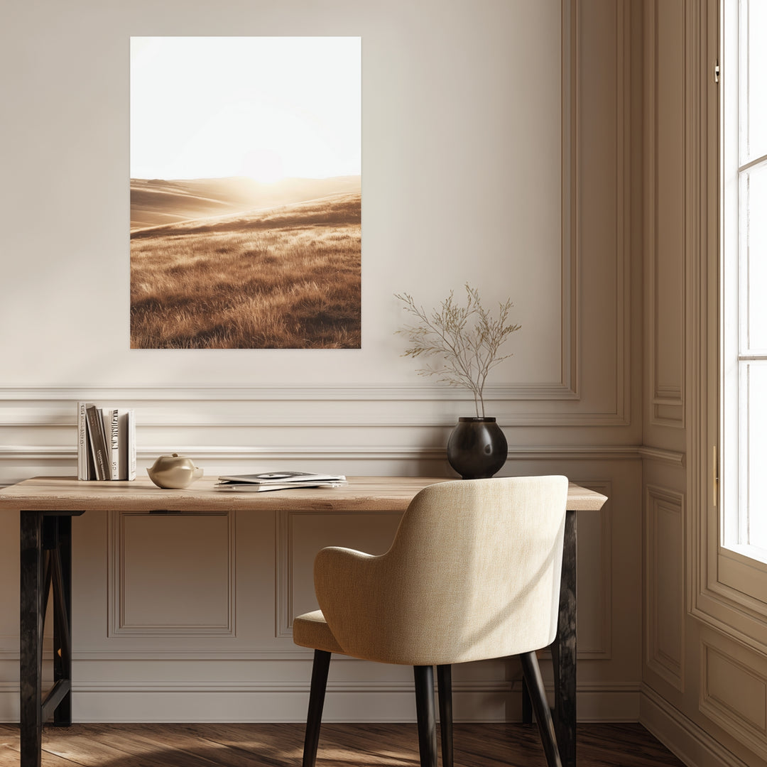 Goldene Hügel Landschaft Leinwandbild abstrakt – Leinwand auf Holzrahmen – Ansicht 3