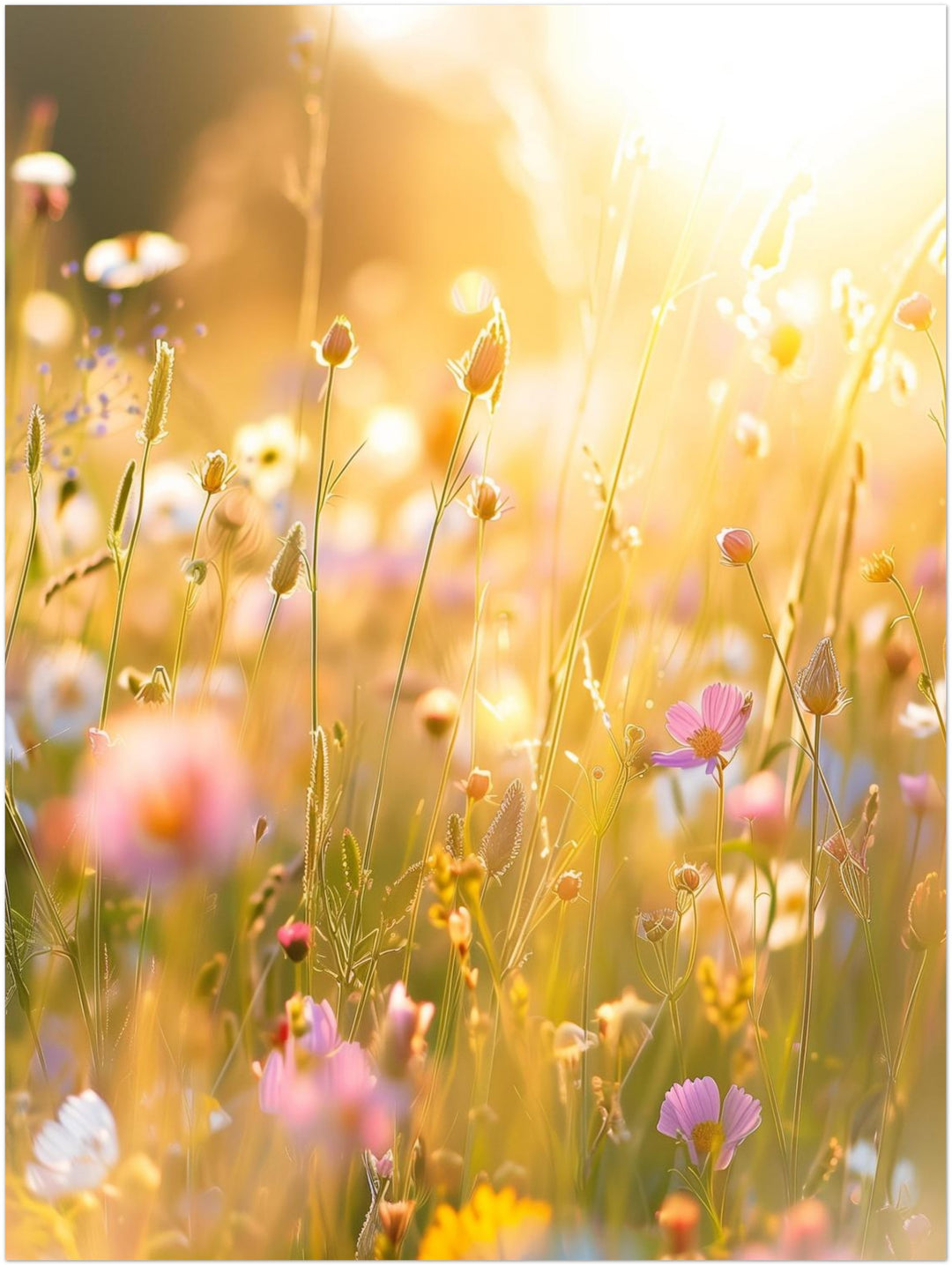 Goldene Sommerwiese Blüten abstrakt – Wandkunst