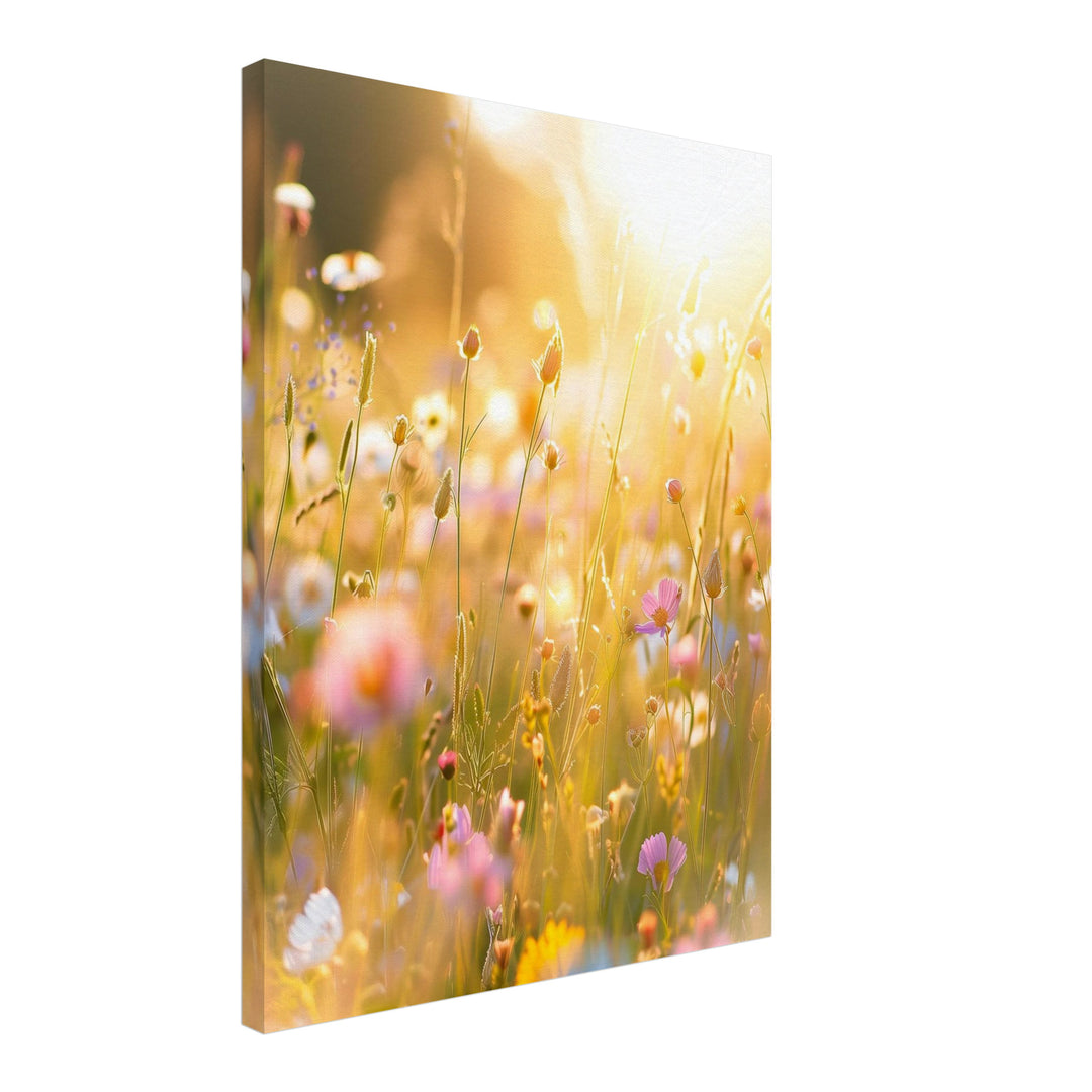 Goldene Sommerwiese Blüten Leinwandbild abstrakt – Leinwand auf Holzrahmen – Ansicht 4