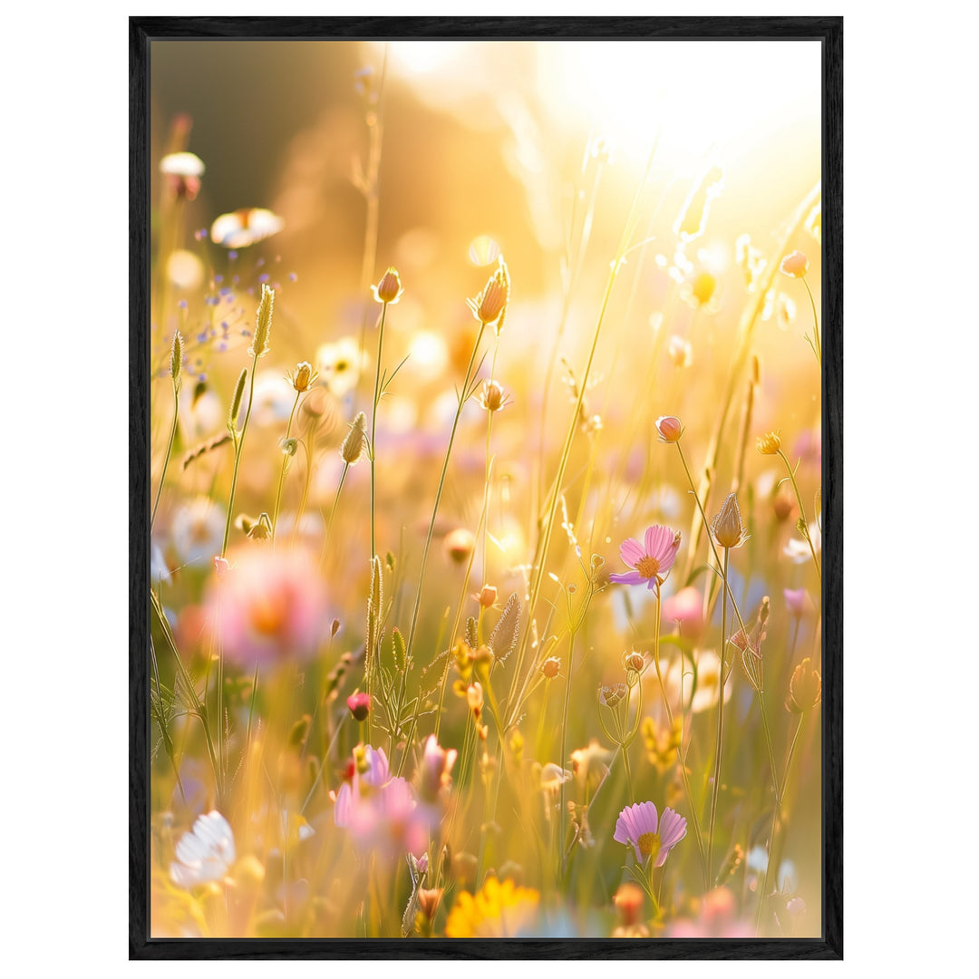 Goldene Sommerwiese Blüten Leinwandbild abstrakt – Leinwand auf Holzrahmen – Ansicht 2
